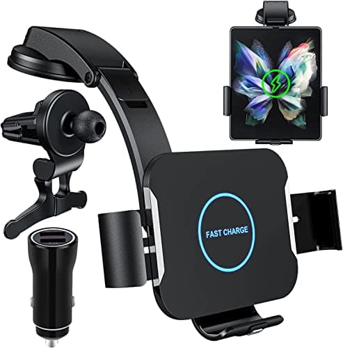 Image of Qoosea Wireless Car Charger 15W Qi Fast Charging Auto-Clamping Car Mount for Air Vent & Dashboard, Car Phone Holder Compatible with Samsung Galaxy Z Fold 7/6/5/4/3/Fold 2