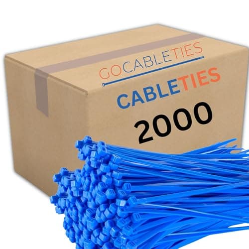 Image of Gocableties Blue Cable Ties, 200mm x 4.8mm, Bulk Pack of 2000, 8” Premium Nylon Zip Ties, Multi-Purpose Plastic Tie Wraps, Secure Self-Locking Mechanism, for Home, Garden, Office and DIY
