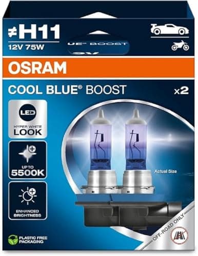 Image of OSRAM COOL BLUE® BOOST, H11, halogen headlight lamps, up to 5500K, Hanging folding box (2 lamps), offroad use only