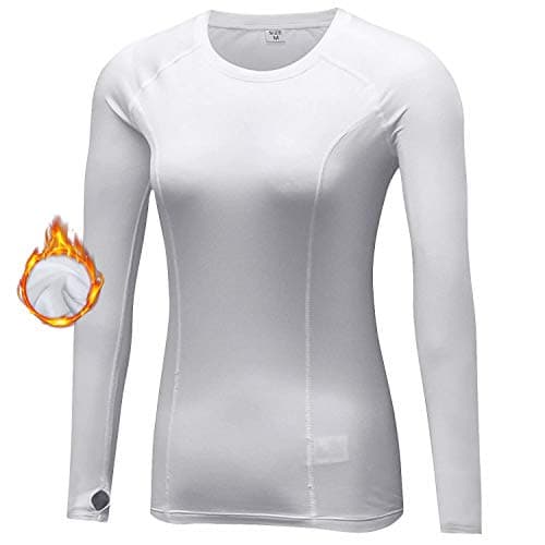Image of Sillictor Thermal Base Layer Womens Wicking Ski Base Layers with Thumb Hole Long Sleeve Running Top for Sports Gym Hiking Cycling Women Compression Tops High Wicking Breathable Warm 5021 White S