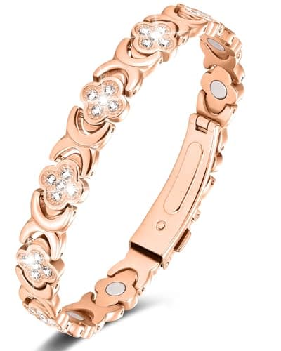 Image of Jeracol 99% Copper Bracelet for Women,Magnetic Bracelet for Women with Lucky Clover Design,Adjustable Length with Sizing Tool in Gift Box(Rose Gold)