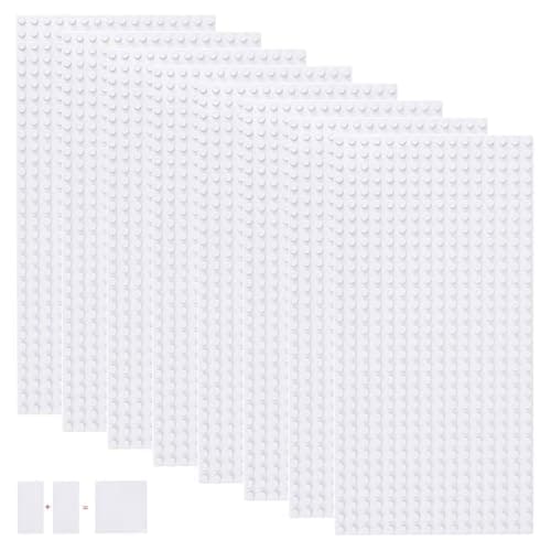 Image of shineFinder 8 base Plates Compatible with Lego, Baseplate 5"x10" with 16 x 32 stud board (White)