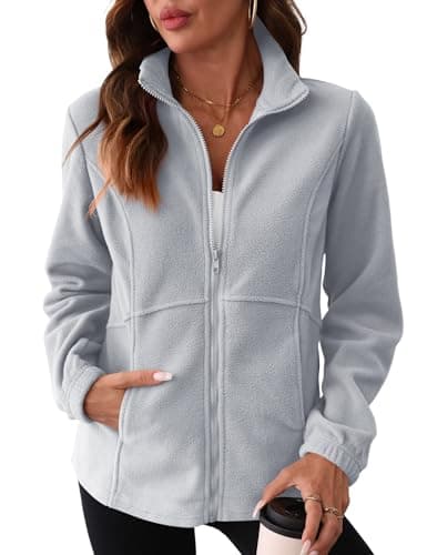 Image of IECCP Womens Fleece Jackets Sport Ladies Lightweight Full Zip Coat Soft Touch Warm Sweater Top for Outdoor Sport (Grey,16-18)