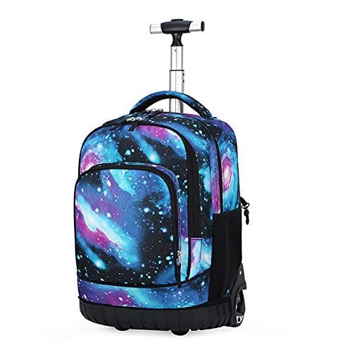 Image of BOZONLI Trolley School Bags for Boys Girls Backpacks Rucksack with Wheels Trolley Backpack for School Students, Starry Sky Green