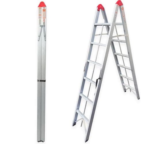 Image of Folding 6 Step Ladder Unique Folding Design Folds In Half To Make It Easy To Transport 2m - 6 Treads Aluminium TUFFMATE