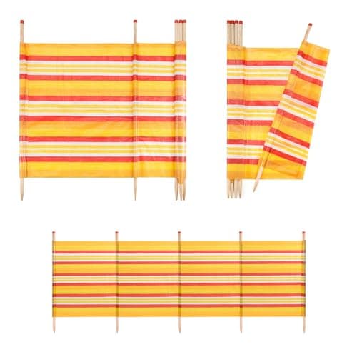 Image of Yello Beach & Camping Windbreak, 5 Pole Sun & Wind Shelter, Orange Stripe, 120 x 287 cm Outdoor Privacy Screen