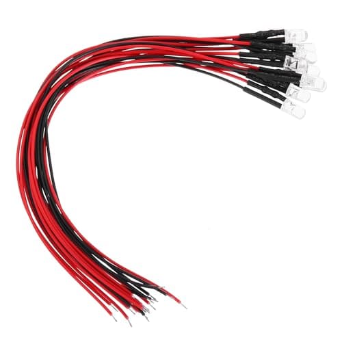 Image of sourcing map 10Pcs 5mm Pre Wired LED, Yellow DC3-6V Clear Lens, Light Emitting Diodes