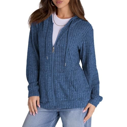 Image of TASAMO Womens Long Sleeve Zip up Hoodies Sweatshirt Oversized Open Front Sweater Lightweight Jackets with Pockets Royal Blue