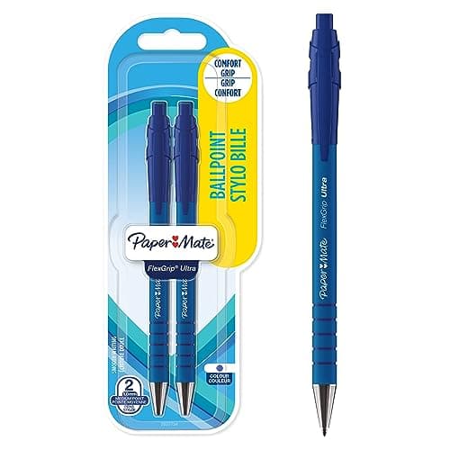 Image of Paper Mate FlexGrip Ultra Retractable Ballpoint Pens | Medium Point (1.0mm) | Blue | 2 Count