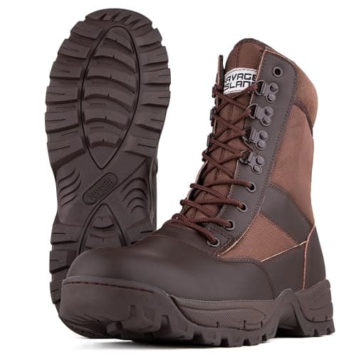 Image of Savage Island Military Tactical Leather Side Zip & Lace Up Combat Boots with Comfortable EVA Midsole - Police, Army Cadet, Motorcycle, Security Work