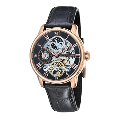 Image of Thomas Earnshaw Men's Longitude Automatic Watch with Black Dial Analogue Display and Black Leather Strap ES-8006-07
