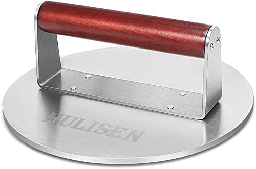 Image of HULISEN 8.5-Inch Burger Press, 2.5 lbs Heavy Duty Bacon & Grill Press, Stainless Steel Smashed Burger Press, Round Smasher with Wood Handle, Barbecue Griddle Accessories for Hamburger, Steak, Meat…