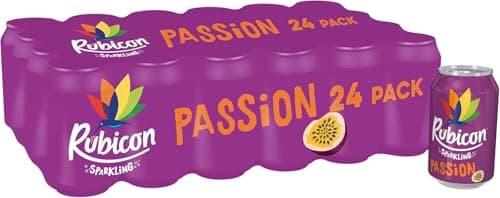 Image of Kandy Collection Rubicon 24 Pack Sparkling Passion Flavoured Fizzy Drink with Real Fruit Juice, Handpicked Fruits for a Temptingly Intense Taste Made of Different Stuff - 24 x 330ml Cans by
