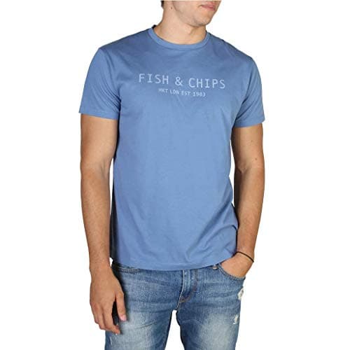 Image of Hackett Men's Hkt F&Chips Tee T-Shirt, Blue (MOONLT BLU 5KB), Small