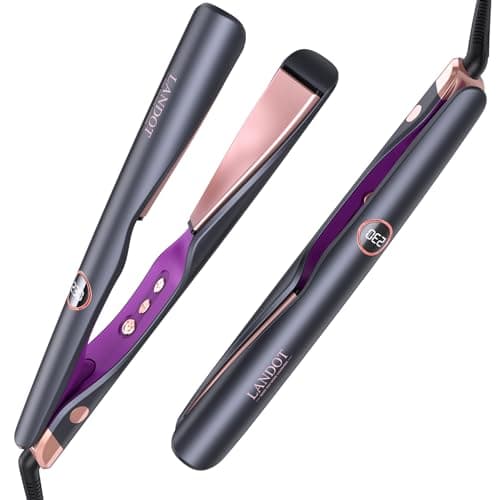 Image of LANDOT 2-in-1 Hair Straighteners and Curler - Twist Floating Plates for Create Salon Waves, Curls, Straight Styles, Anti-Frizz & Tangle-Free | Dual Voltage, 12 Temp Settings 120-230°C All Hair Types