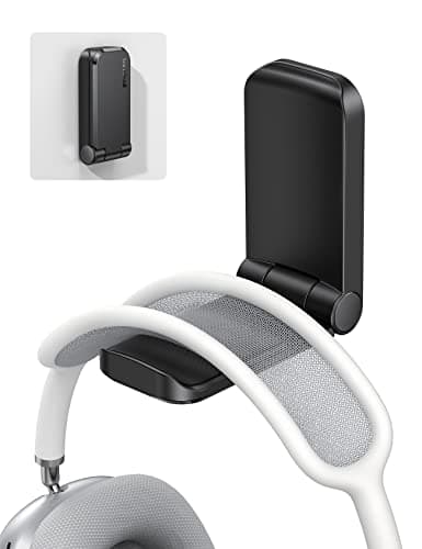 Image of Lamicall Headphone Hanger Holder Desk - Adhesive Headphone Hook Mount, Gaming Headset Hanger Under Desk, Magnetic Foldable Earphone Clip Clamp Stand for Beats, Sennheiser, HyperX, etc - Black