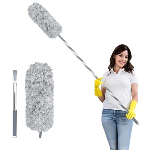 Image of Fogray 2026 Upgraded Extendable Feather Duster with Soft Silicone Cap, Telescopic Long Handled Microfiber Dusters for Cleaning, Cobweb High Ceiling Fan Roof Blinds Cars, Washable & Bendable