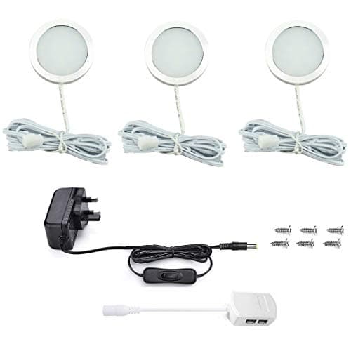 Image of Vlio Under Cabinet Light Kit, Set of 3, LED Puck Lights, 7.5W, 750LM, Cool White, Display Cabinet Lighting, Disc Light for Kitchen, Closet, Counter, Cupboard, Shelf, Wardrobe and More
