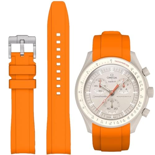 Image of Stanchev Strap for Omega Swatch Moonwatch,Curved SIlicone Strap Compatible with Omega X Swatch 20mm Watch,Quickly Realese Swatch Omega Moonswatch Watch Replacement No Gap Strap Men Women (Orange)