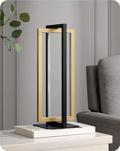 Image of EDISHINE LED Bedside Lamps, Dimmable Table Lamp, Touch Lamp for Bedroom Living Room Office, 3 Colour Temperatures, 180° Square Rotatable Light Frame,Golden