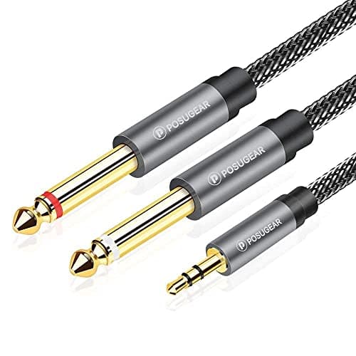 Image of POSUGEAR 3.5mm to 6.3mm Mono Cable 1m, 1/4 to 1/8 Inch Male to Male Audio Splitter Nylond Braid and Gold-Plated Cable, Digital Interface Instrument for Mixer, Audio Recorder, Guitar, Amplifier