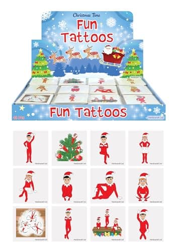 Image of Henbrandt 36 x Mini Elfin Around Christmas Elf Temporary Tattoos for Children 12pc Packs Kids Festive Xmas Party Bag Favours Stocking Presents Advent Calendar Fillers for Boys and Girls