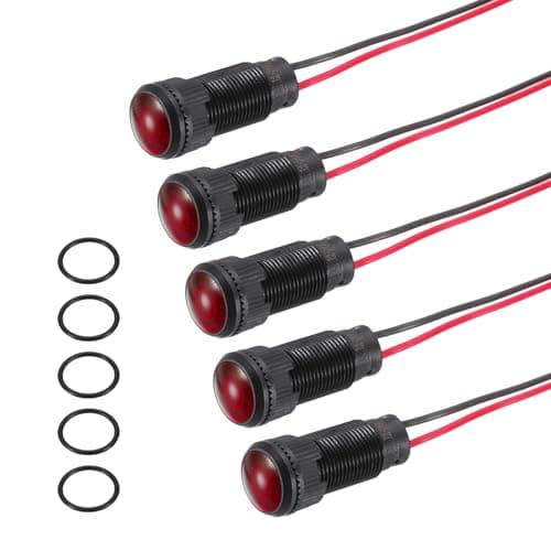 Image of PATIKIL 5Pcs 10mm(3/8") Indicator Light,12V-24V AC/DC LED Plastic Shell Signal Lamp Waterproof IP67 Round Head Signal Lights with 150mm(5.9") Cable for Boat Car,Red