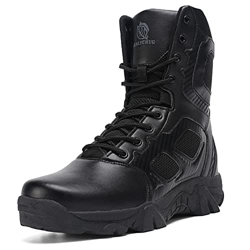 Image of derlychug Men's Military Tactical Combat Boots Side Zipper Army Style Combat Boots for Hiking Hunting Training and Camping(Black 43)