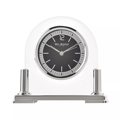 Image of Modern Stylish Glass & Silver Two Tone Quartz Arched Design Mantel Clock by Wm Widdop