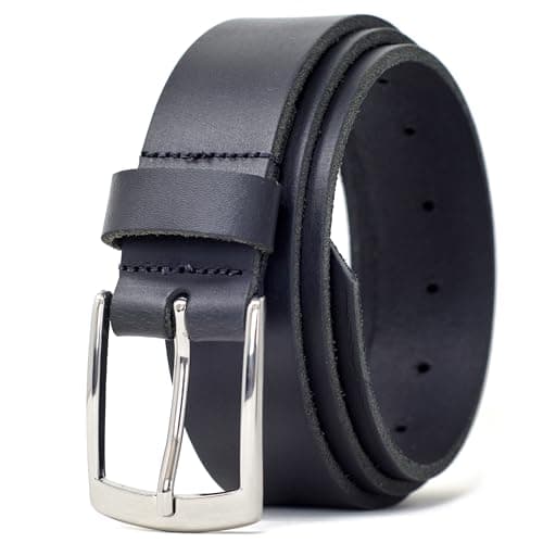 Image of Ashford Ridge Made in England 35mm Full Grain Leather Belt with Classic Silver Buckle - Black XL