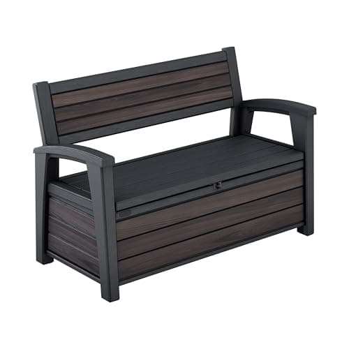 Image of Keter Signature Outdoor Storage Bench 227L | Seats 2 Adults | DecoCoat Wood-Look Resin | Waterproof & Ventilated | All-Weather UV Resistant | Garden, Patio & Deck Storage