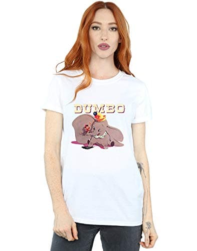 Image of Disney Women's Dumbo Timothy's Trombone Boyfriend Fit T-Shirt White Small