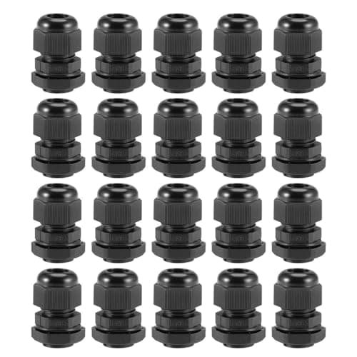Image of TA-VIGOR 20Pcs M16 x 1.5 Cable Gland, IP68 Waterproof Adjustable Plastic Nylon Wire Connectors Gland Joints for 4mm-8mm Cables, Locknut Stuffing Glands with Locknut and Washer – Black