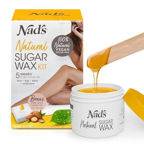 Image of Nad's 100% Natural Sugar Wax Kit, Vegan, Hypoallergenic, No-heat Formula Waxing Sugar Paste, Includes 6 Wooden Spatulas, 10 Reusable 100% Cotton Strips, 1 Pre-wax Cleansing Soap & Sugar Wax 170g