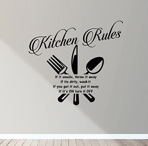 Image of Kitchen Rules Wall Art Decal Sticker Mural Decor If It Smells Throw It Away Dirty Wash It Get It Out Put Away Turn It On Off