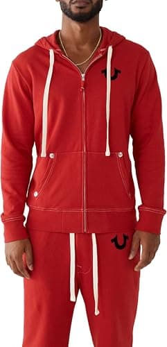 Image of True Religion Men's Buddha Logo Zip Hoodie Sweatshirt, Ruby Red W Black, S