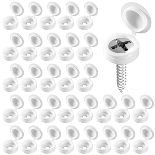 Image of 150PCS White Plastic Hinged Screw Cover Caps for Covering Screw Heads, Plastic Shutter Fold Screws Snap Covers, White Snap-On Caps, Washer Flip Tops for Screws Protection
