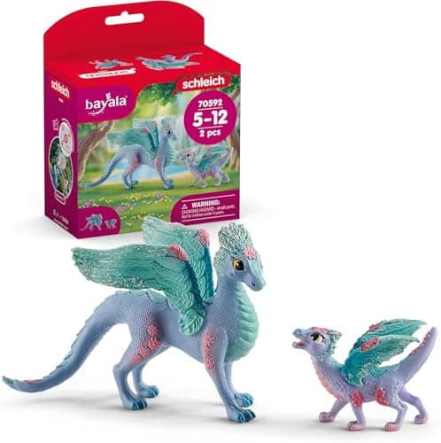 Image of Schleich Bayala - 2 PC Flower Dragon and Baby Toy Set - Cute Dragon Figurines for Girls and Boys - Durable Fantasy Pink and Blue Fairy Animal Figures - Fun Imaginative Play Toys - Kids Ages 5+ | 70592