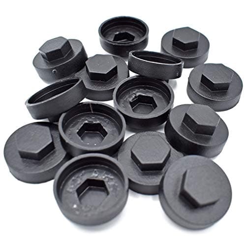 Image of 50 x Black HEX TEK 16mm 5/16" Push ON Corrugated Roofing & CLADDING Screw CAPS