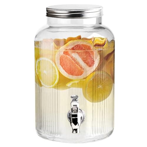 Image of The Vintage Company 51059 Glass Jar Drinks Dispenser with Tap / 5.5 Litre Capacity/Secure Screw-On Lid/Wide Bottle Neck/Retro Glass Design/Perfect for Water, Juice, Cocktails & More