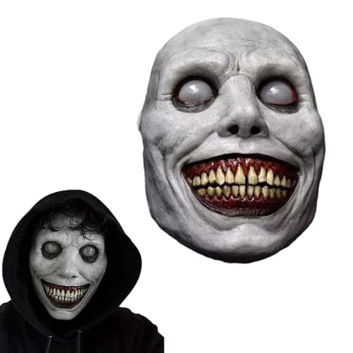 Image of Halloween Exorcist Smile Mask - Creepy Horror Evil Face Latex Full Head Skull Helmet for Cosplay Props and Party Costume Accessories