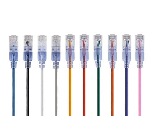 Image of Monoprice 129476 Cat6A Ethernet Patch Cable - 1 Feet - 10 Color (10 Pack) Network Internet Cord, Snagless RJ45 UTP Pure Bare Copper Wire 10G 30AWG - SlimRun Series