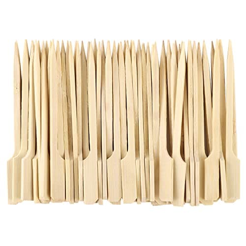 Image of Lanjue 100 Paddle Bamboo Skewers 9CM, Flat Burgers Sticks, Kids Wooden Fruits Picks, Cocktail Sticks, Satay Skewers, Barbecue Kebabs