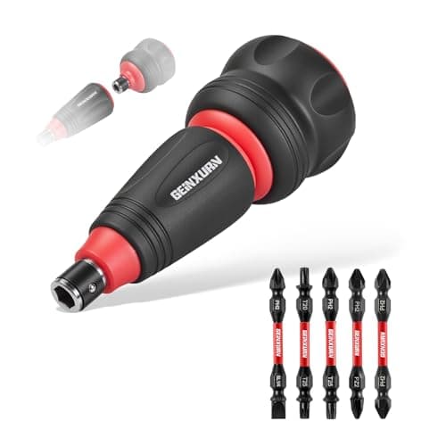 Image of GEINXURN 6PCS Short Ratchet Screwdriver Set, Incl. 2-in-1 Stubby Hand Screwdriver and Double End S2 Alloy Steel Bits (PH2, PZ2, T20, T25, SL1/4), Magnetic Impact Multi-Bits Screwdriver Tool for Repair