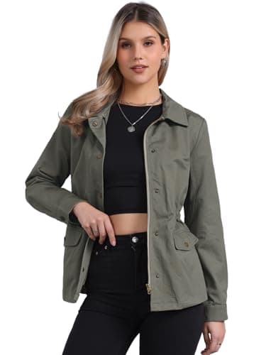 Image of Allegra K Women's Utility Jacket Drawstring Waist 2025 Spring Flap Pockets Lightweight Jackets, Grey, S