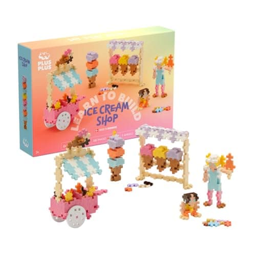 Image of PLUS PLUS Building Blocks Toy - Learn to Build Ice Cream Toy, Includes 275 Pcs Pastel, 2 Wheels and Guidebook, Kids Construction Toys, STEM Learning Resources - Girls and Boys Toys Age 5 Plus