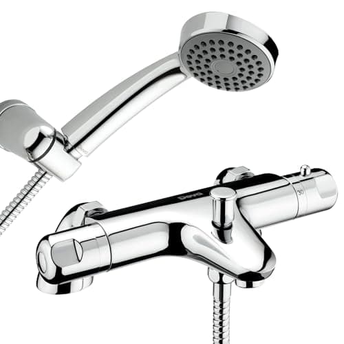 Image of Deva DYN106 Dynamic Pillar Mounted Thermostatic Bath Shower Mixer Tap with Chrome Finish