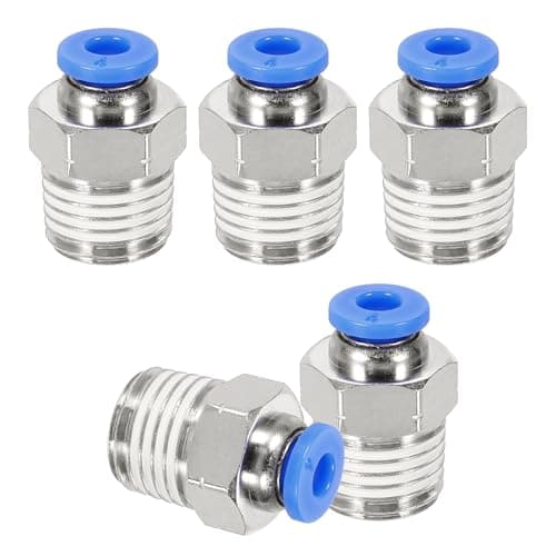 Image of sourcing map 5 Pcs NPT Push to Connect Air Fittings, Male Straight 4mm Tube OD x 1/4" NPT Thread Air Quick Connector Coupling Adapter for Gas Hose Pneumatic Tools, Blue