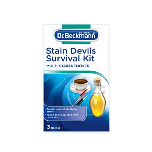 Image of Dr.Beckmann Stain Devils Survival Kit Removes Over 40 Stubborn Stains Fast Acting - Tough Staines Removed In 3 Minutes 1 X Stain Devil - Cooking Oil & Fat Remover 1 X Stain Devil - Tea Red Wine Fruit And Juice Remover 1 X Stain Devil - Ball Point Ink And Felt Tip Remover -