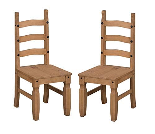 Image of Mercers Furniture Trade Corona Pair of Dining Chairs Solid Wood Pine Wooden Slat Back Kitchen Seats x2 Sturdy Strong Mexican Style 107cm High 42cm Wide 52cm Deep
